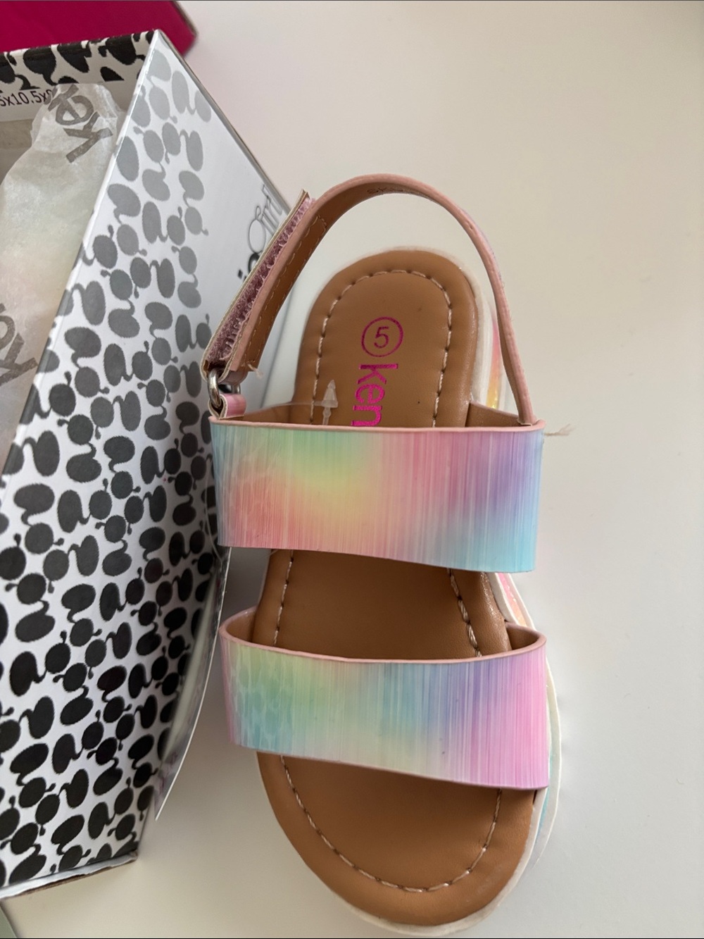 Kensie Kids Pastel Rainbow Strap Sandals - Pink Trim